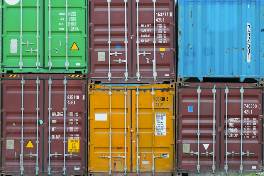 Colorful shipping containers stacked in rows